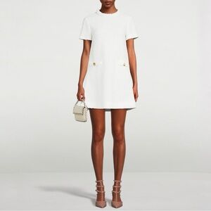 Valentino White Mini Dress with Gold Accent Buttons
